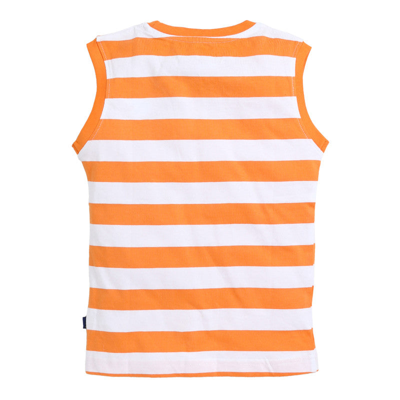 Boys Sleeveless Auto Stripe T-Shirt| Orange