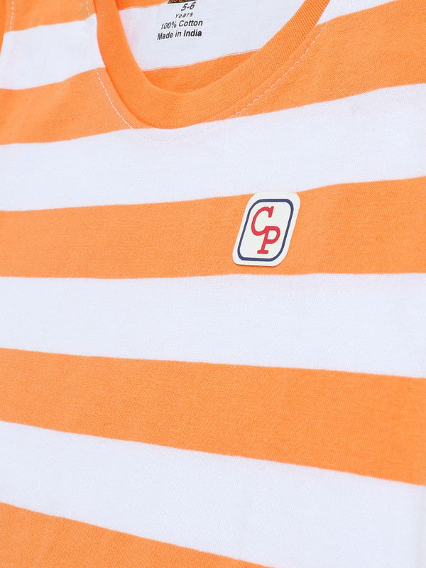 Boys Sleeveless Auto Stripe T-Shirt| Orange