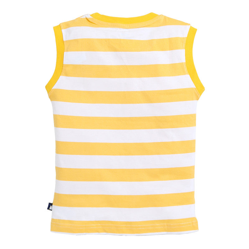 Boys Sleeveless Auto Stripe T-Shirt| Yellow