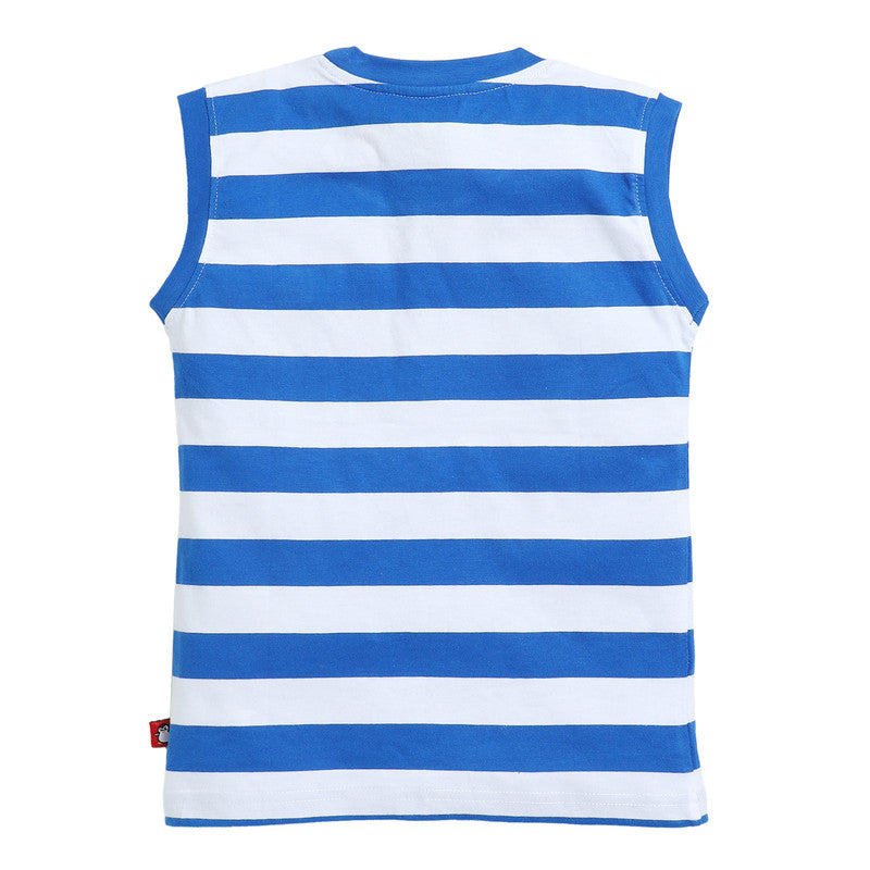 Boys Sleeveless Auto Stripe T-Shirt| Royal Blue