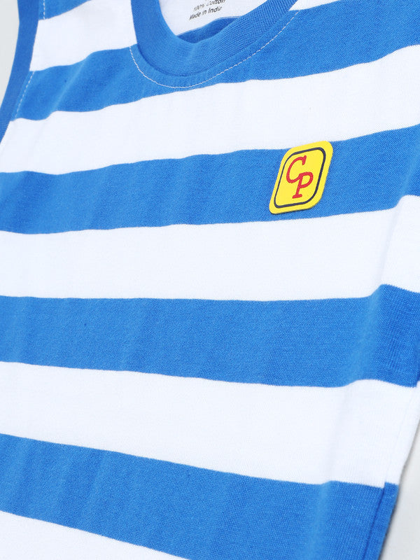 Boys Sleeveless Auto Stripe T-Shirt| Royal Blue