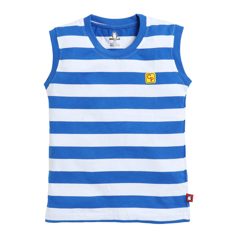 Boys Sleeveless Auto Stripe T-Shirt| Royal Blue