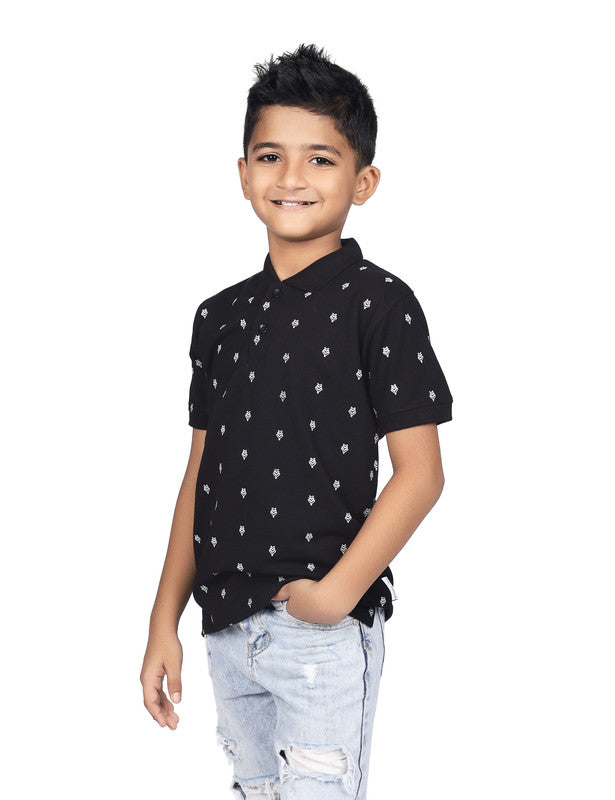 Black Graphic Printed Polo