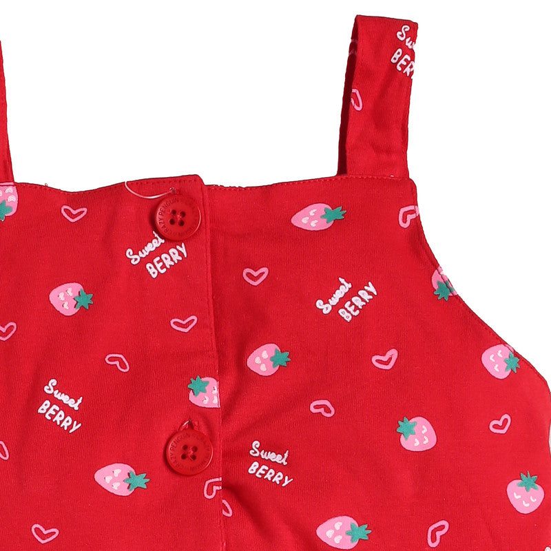 Girls Printed Sleeveless Frock|Red