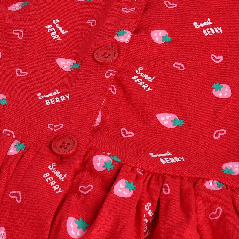 Girls Printed Sleeveless Frock|Red