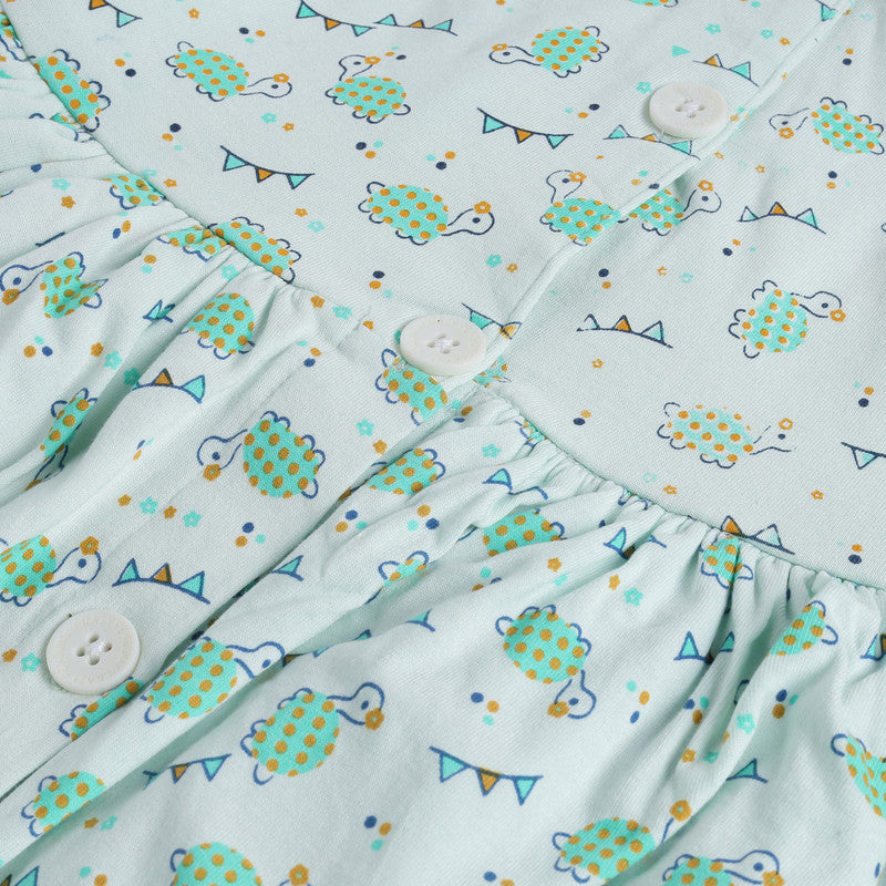 Girls Printed Sleeveless Frock|Mint