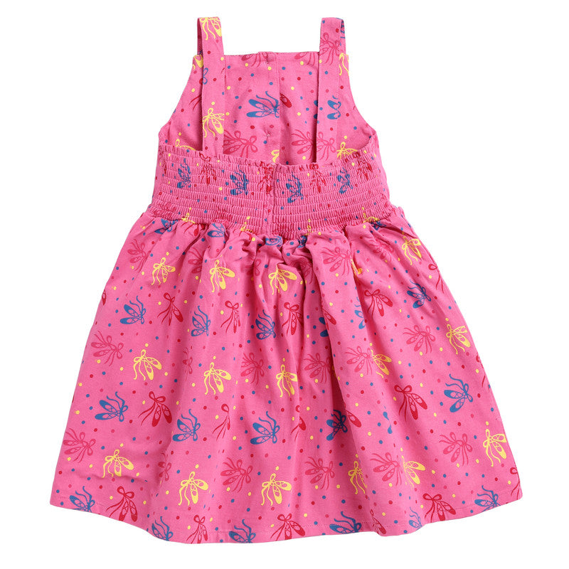Girls Printed Sleeveless Frock|Cosmos Pink