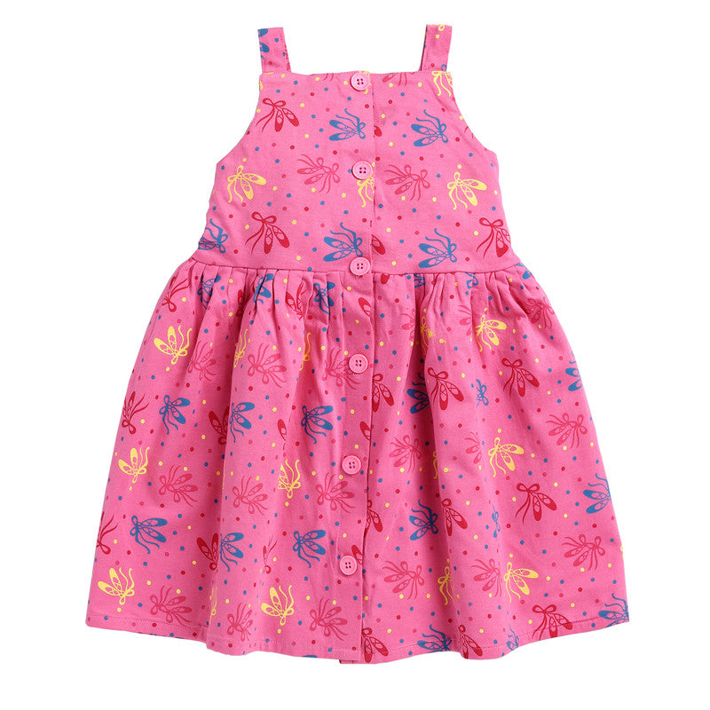 Girls Printed Sleeveless Frock|Cosmos Pink