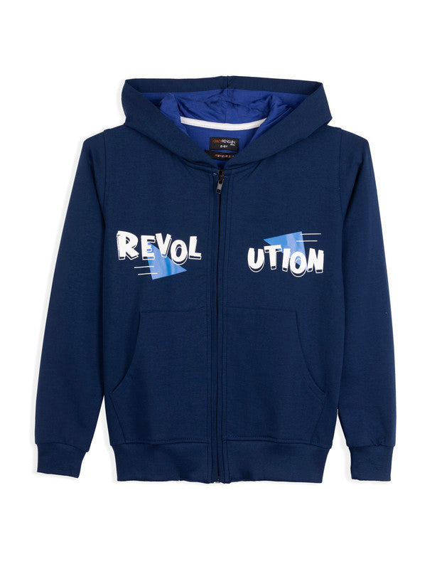 Typograhic Blue Zipper Hoodie