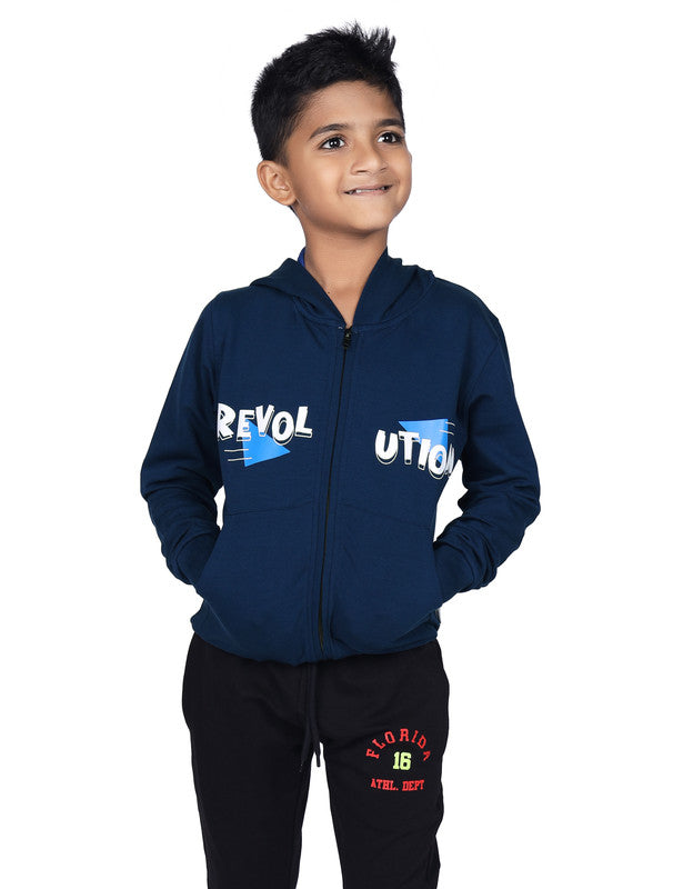 Typograhic Blue Zipper Hoodie