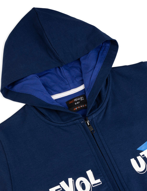 Typograhic Blue Zipper Hoodie