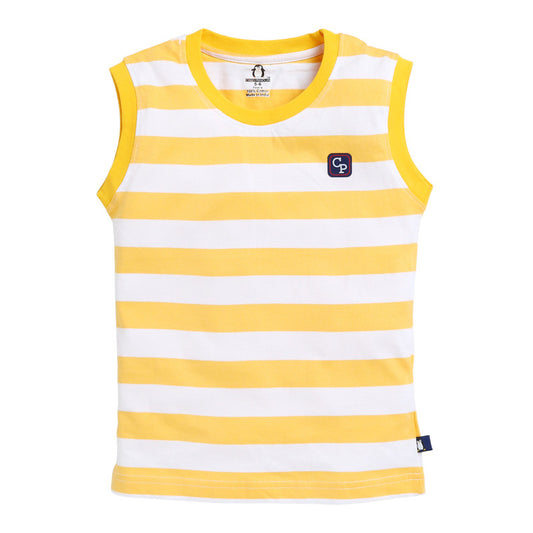 Boys Sleeveless Auto Stripe T-Shirt| Yellow