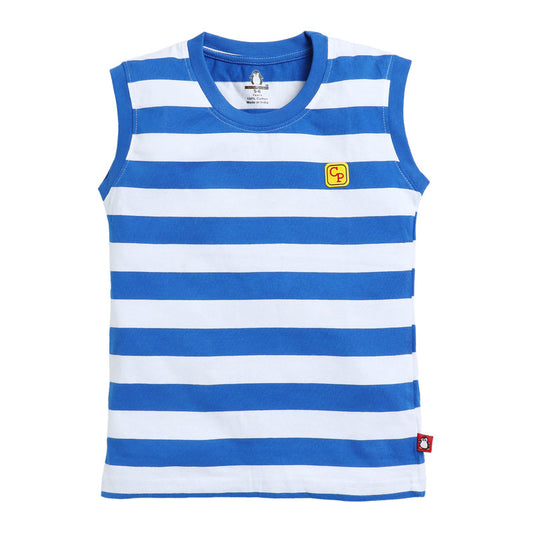 Boys Sleeveless Auto Stripe T-Shirt| Royal Blue