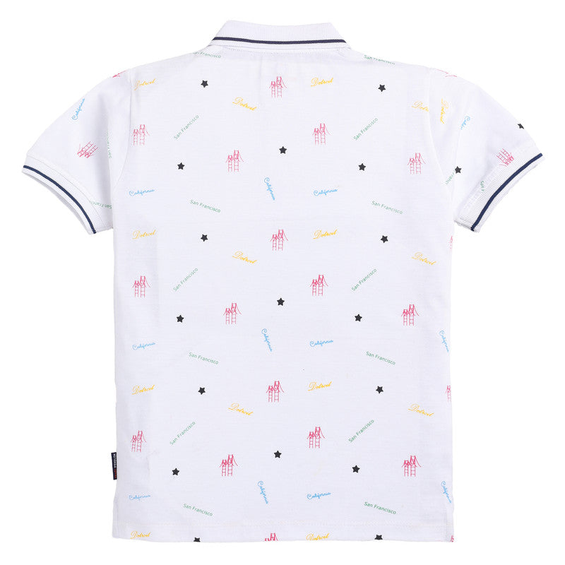 White Typographic Printed Polo